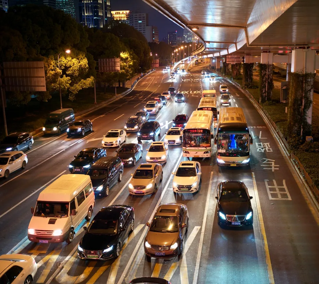 Vehicles on road under the bridge